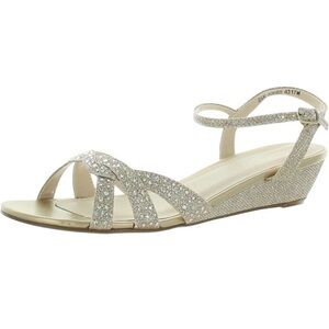 Women’s Benjamin Walk LENA Silver Strappy Metallic Wedge Sandals Size 9 & Purse